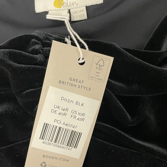 Boden Womens Velvet Dress Midi sheath UK 14R US 10 R Black Sweetheart D0371 NWT - Picture 5 of 12